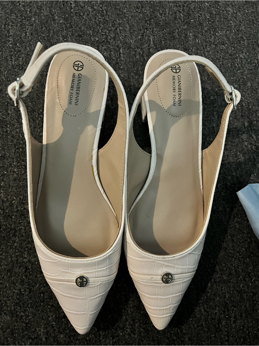 Giani Bernini White Croc-Embossed Pointed Slingback Mules